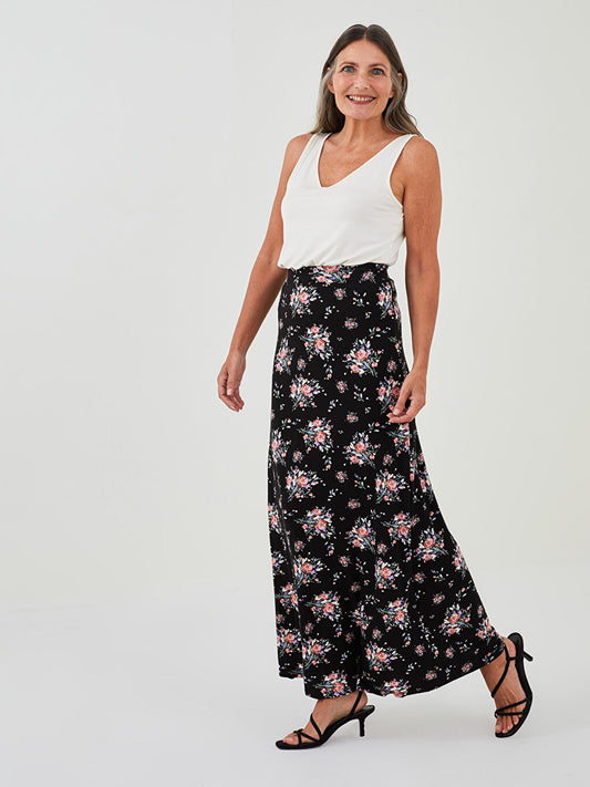 Floral A-Line Women's Skirt with Elastic Waist