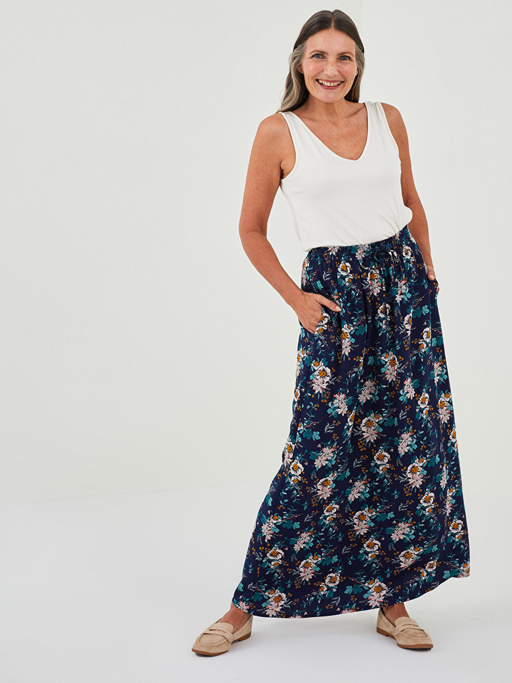 Floral A-Line Belmando Fabric Women's Skirt with Elastic Waist