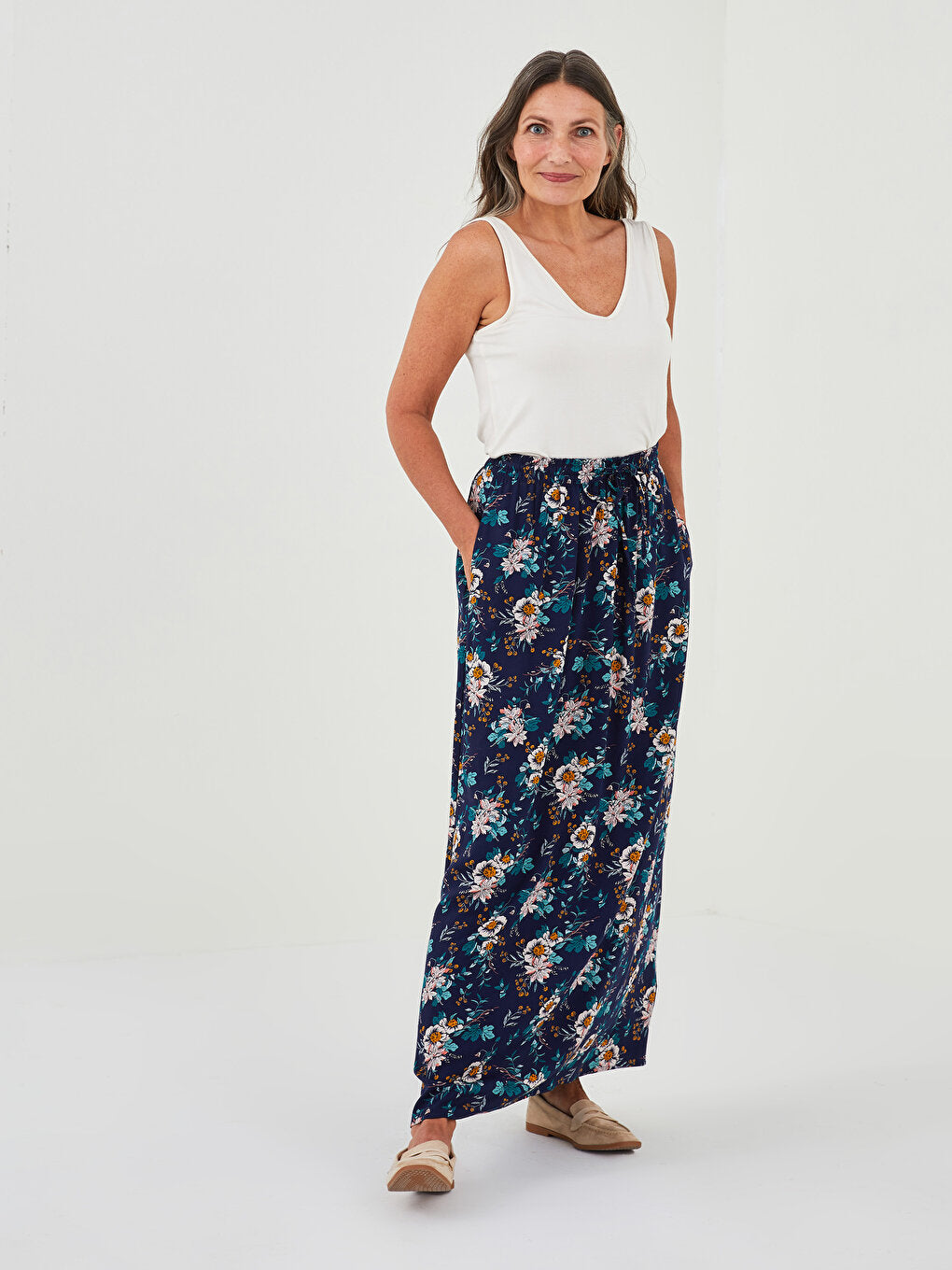 Floral A-Line Belmando Fabric Women's Skirt with Elastic Waist