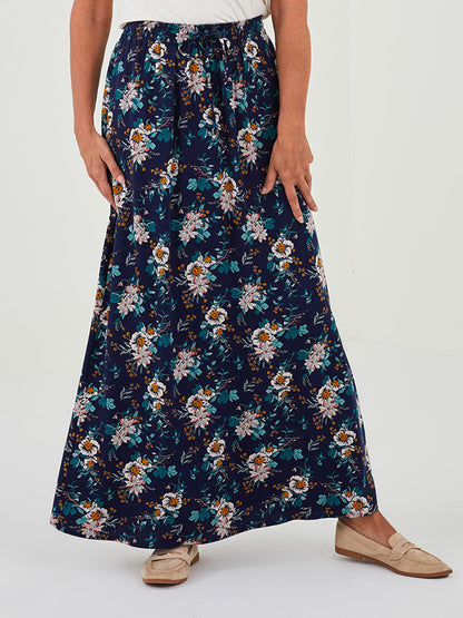 Floral A-Line Belmando Fabric Women's Skirt with Elastic Waist