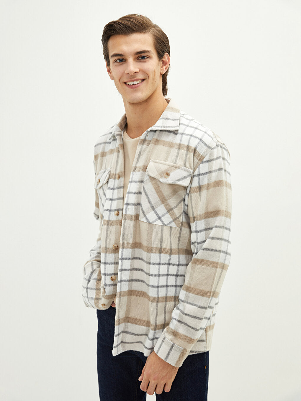 Comfortable Fit Long Sleeve Plaid Men's Shirt Jacket