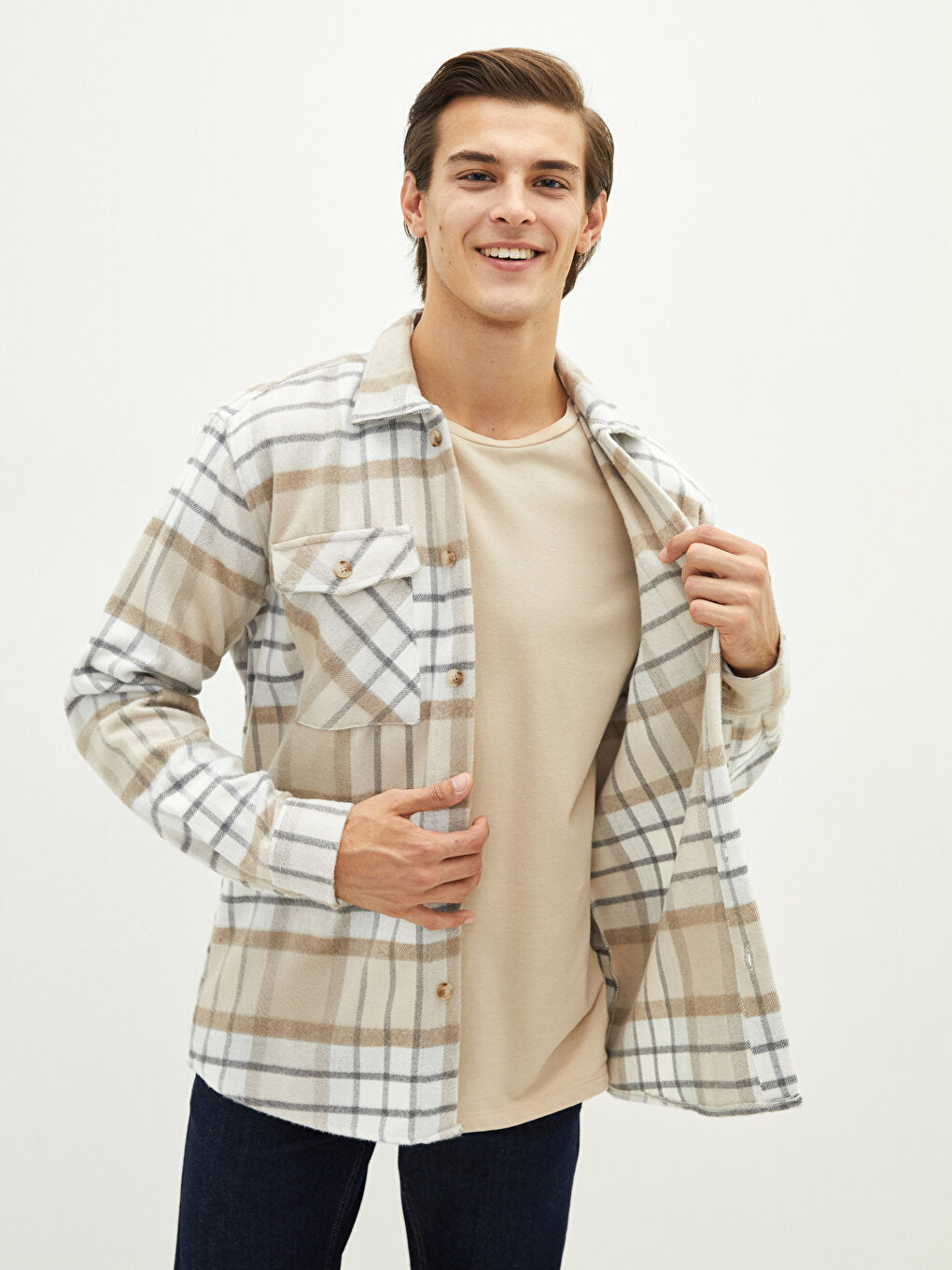 Comfortable Fit Long Sleeve Plaid Men's Shirt Jacket