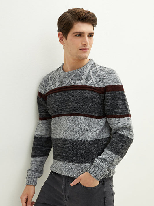 Crew Neck Long Sleeve Color Block Men's Knitwear Sweater