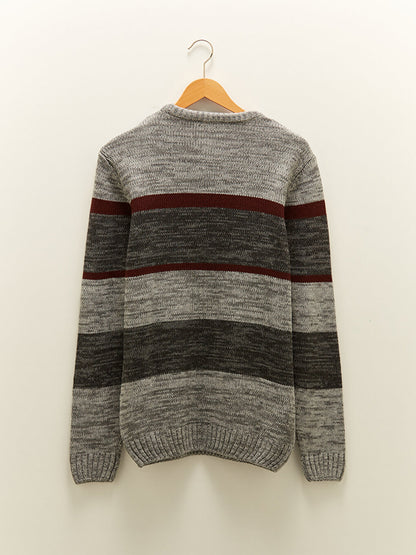 Crew Neck Long Sleeve Color Block Men's Knitwear Sweater