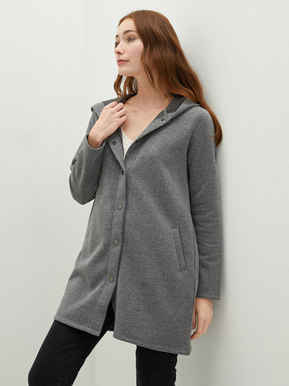 Hooded Collar Plain Pocket Detailed Long Sleeve Women's Cardigan