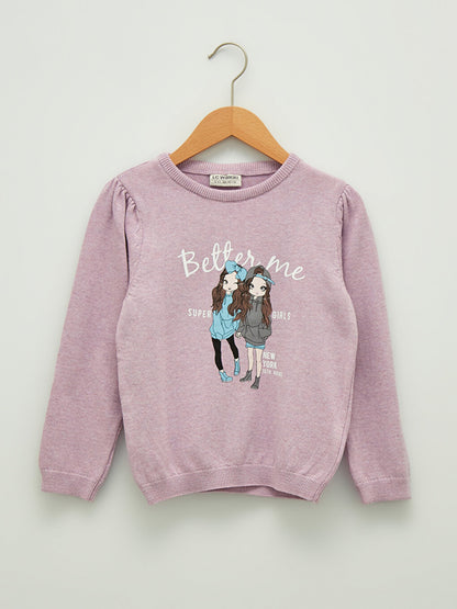 Crew Neck Printed Long Sleeve Girl's Knitwear Sweater