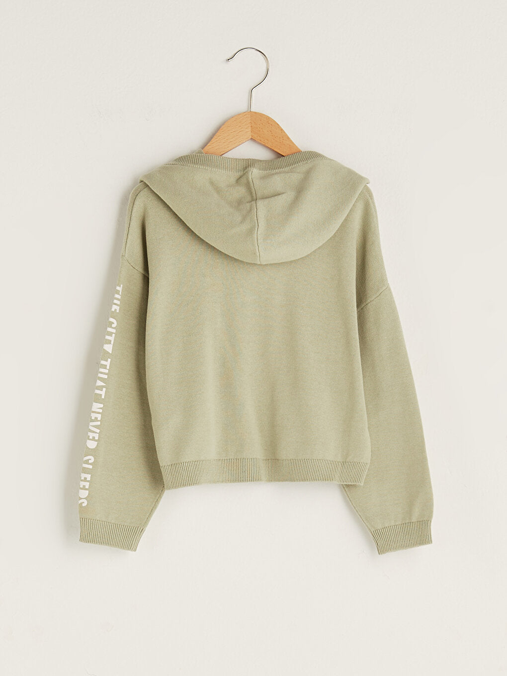 Hooded Text Printed Long Sleeve Girls Knitwear Sweater