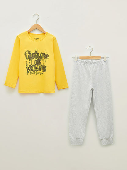 Crew Neck Printed Long Sleeve Boys' Pajama Set