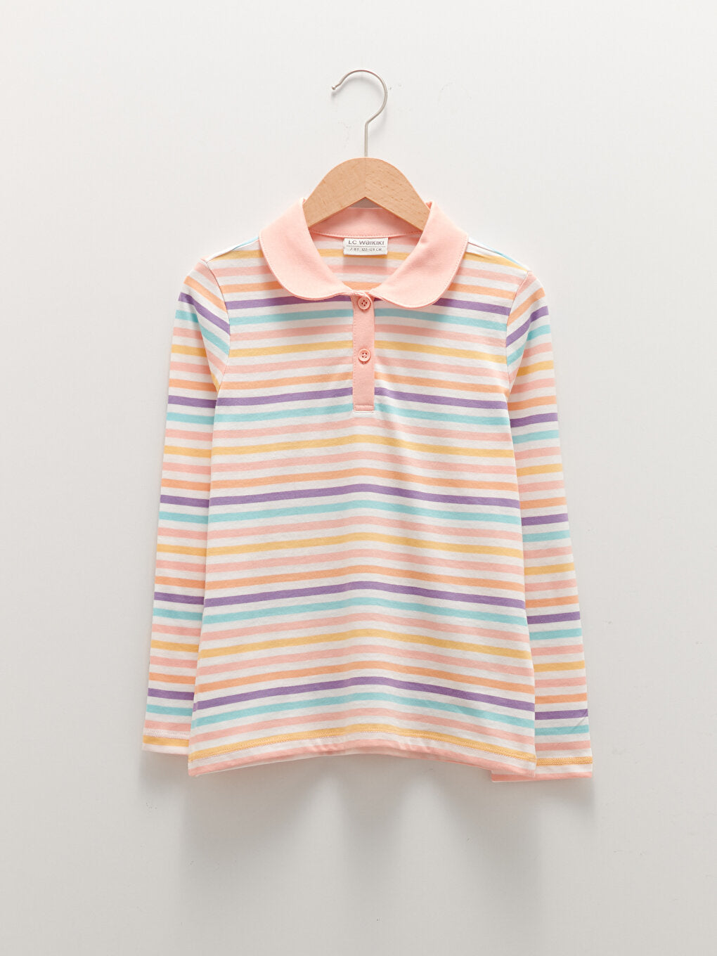 Polo Neck Striped Long Sleeve Girls T-Shirt