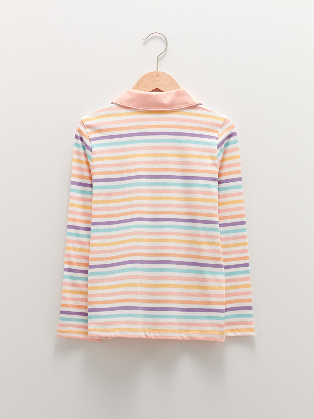 Polo Neck Striped Long Sleeve Girls T-Shirt