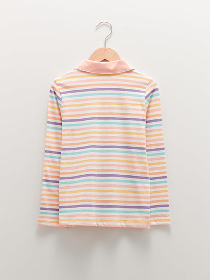 Polo Neck Striped Long Sleeve Girls T-Shirt