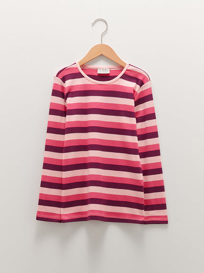 Crew Neck Striped Long Sleeve Cotton Girls' T-Shirt