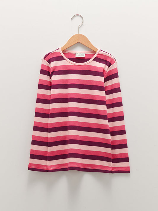 Crew Neck Striped Long Sleeve Cotton Girls' T-Shirt