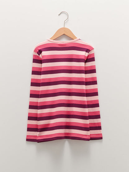 Crew Neck Striped Long Sleeve Cotton Girls' T-Shirt