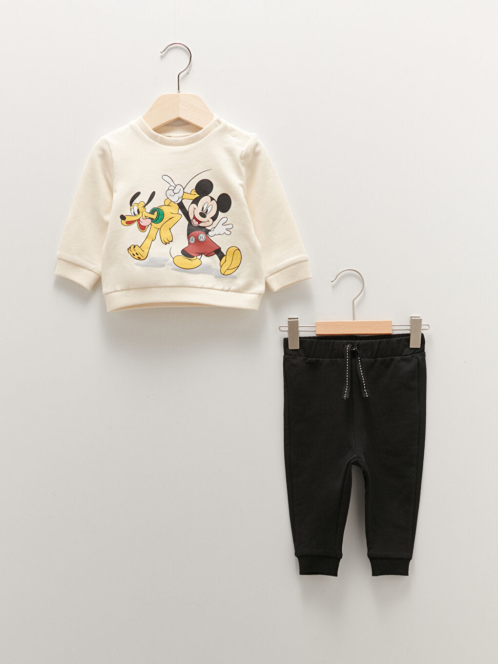 Crew Neck Long Sleeve Mickey Mouse Printed Cotton Baby Boy Sweatshirt and Trousers 2-Piece Set