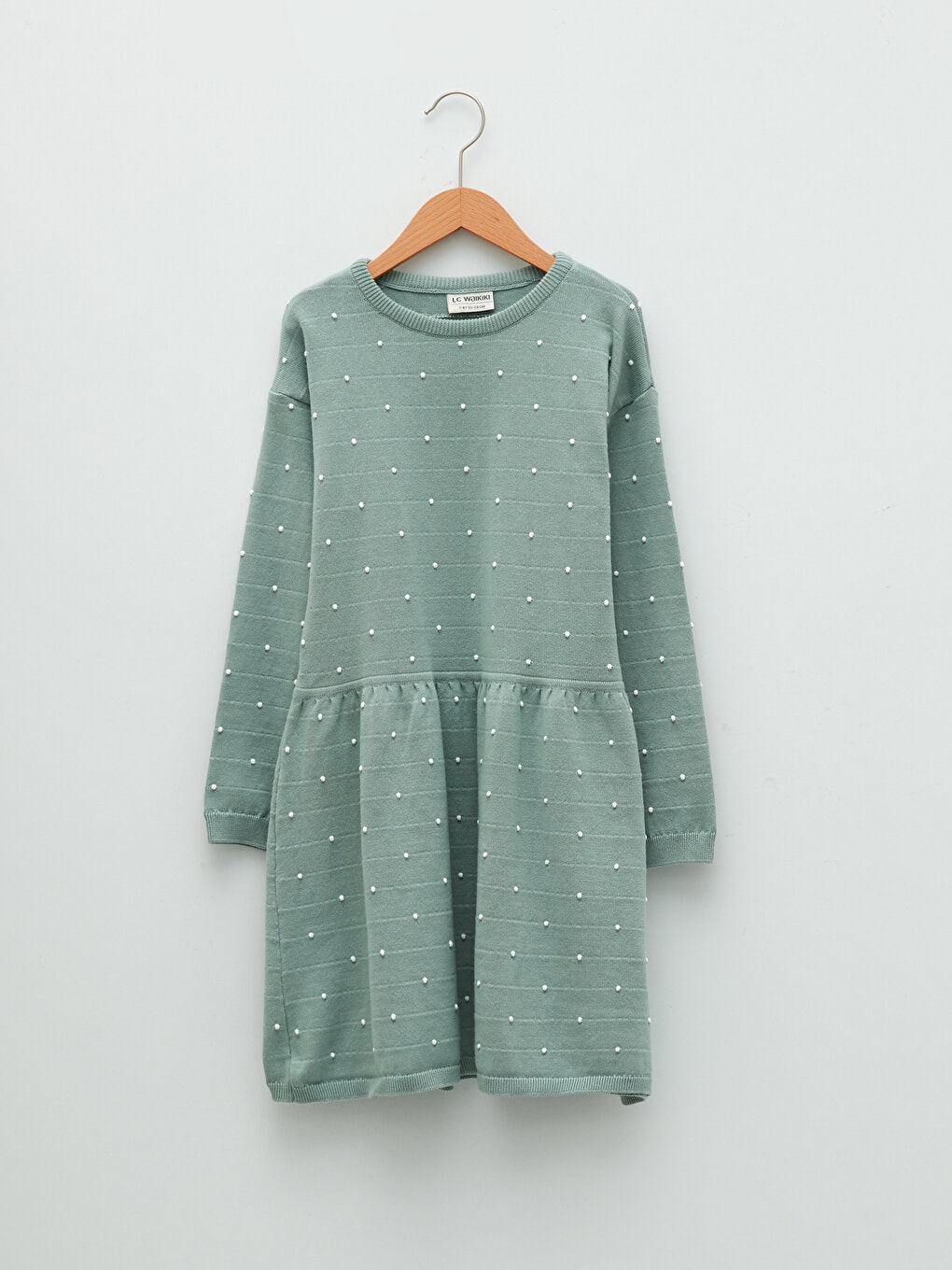 Crew Neck Polka Dot Long Sleeve Girl's Knitwear Dress