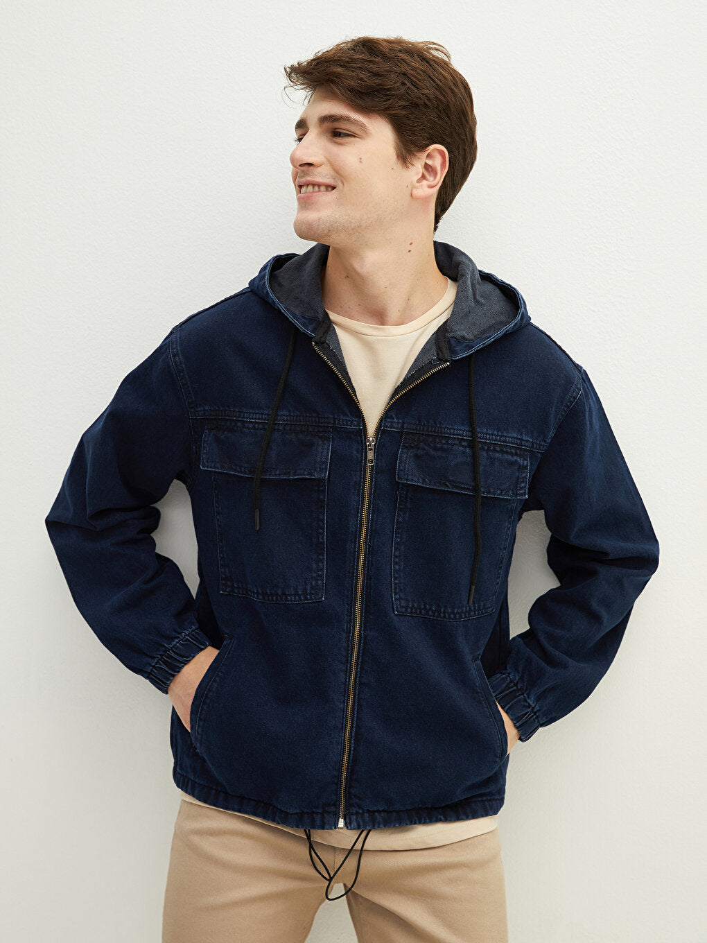 Comfortable Fit Hooded Men's Jean Jacket