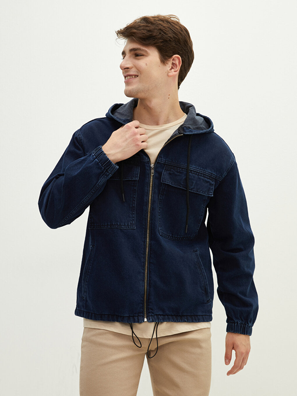 Comfortable Fit Hooded Men's Jean Jacket