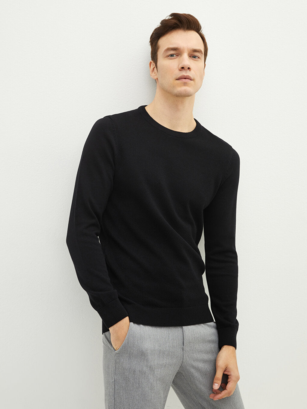 Crew Neck Long Sleeve Men's Knitwear Sweater