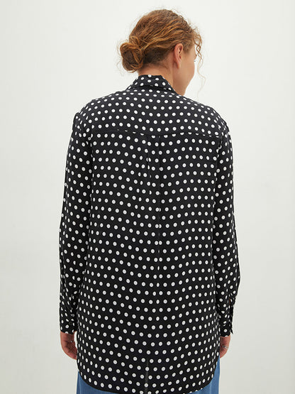 Front Button Closure Polka Dot Long Sleeve Poplin Women's Shirt