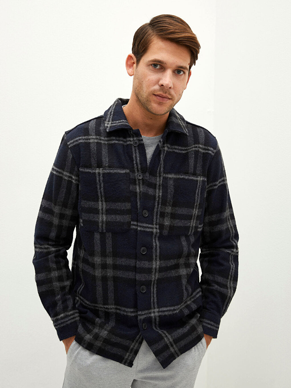 Comfortable Fit Long Sleeve Plaid Men's Lumberjack Shirt Jacket