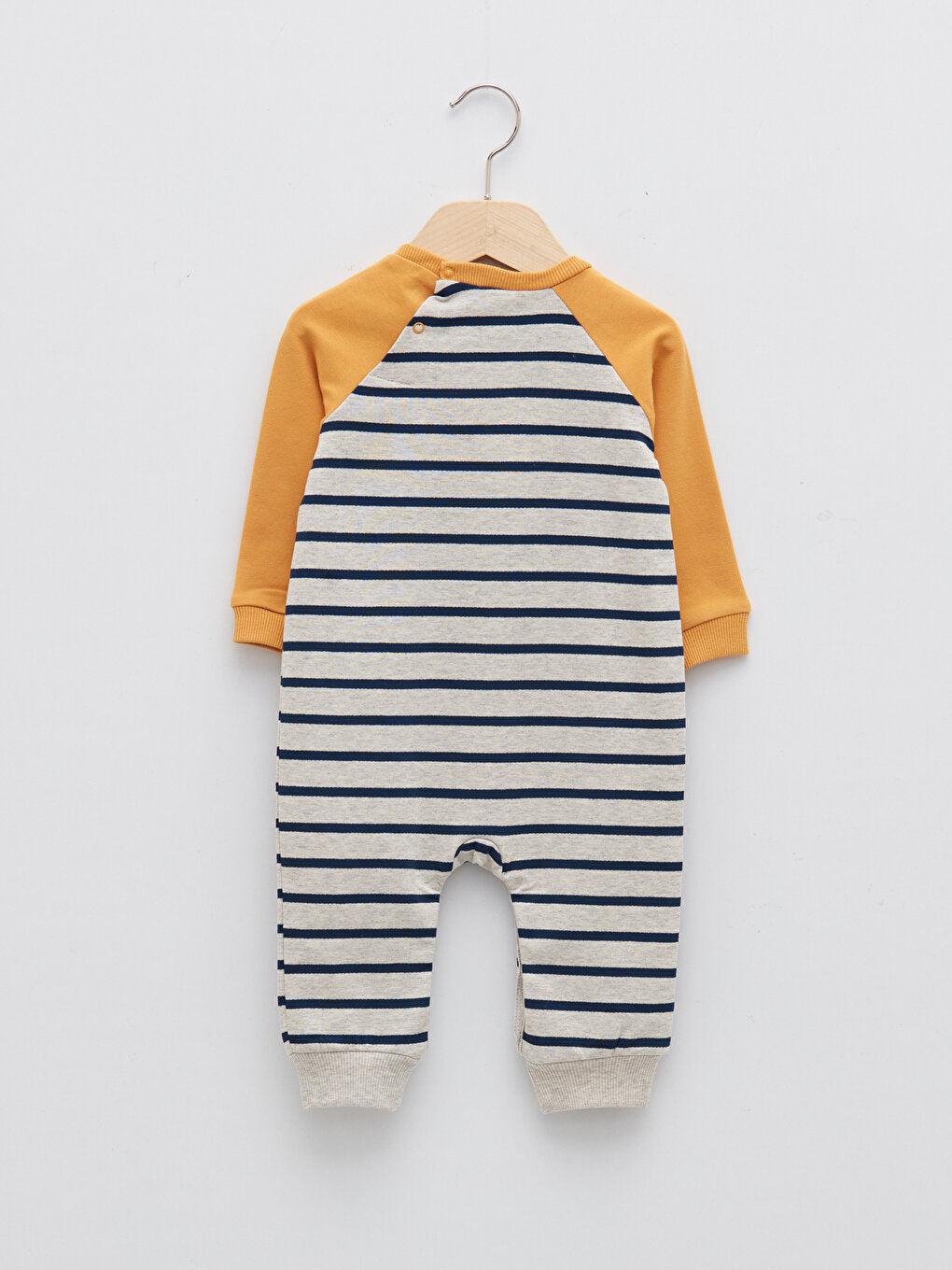 Crew Neck Long Sleeve Striped Cotton Baby Boy Jumpsuit