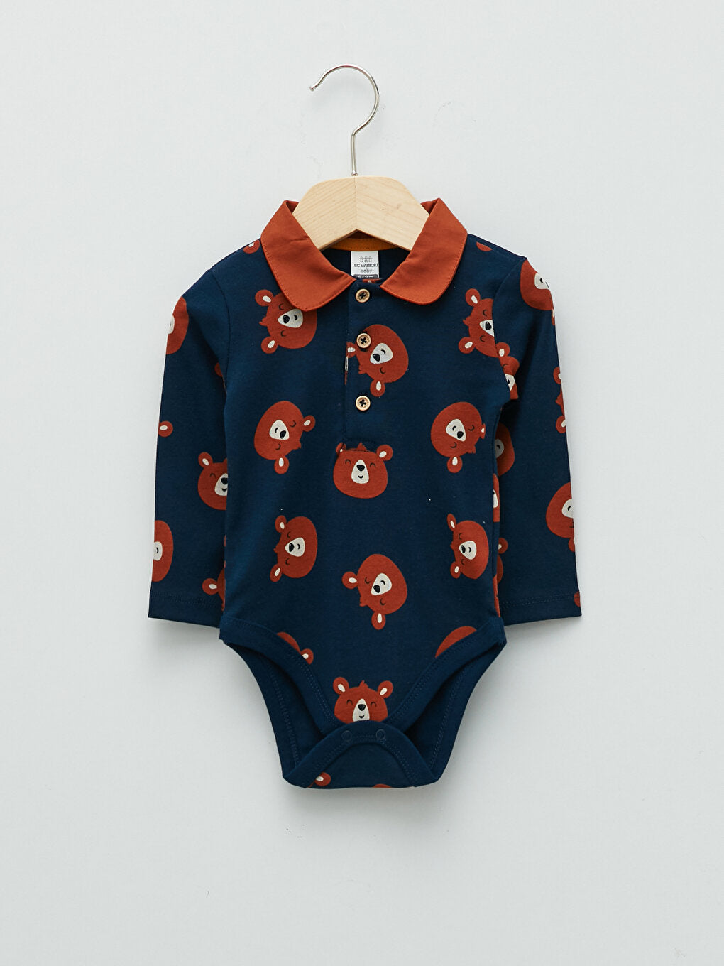 Polo Neck Long Sleeve Printed Baby Boy Snap Bodysuit