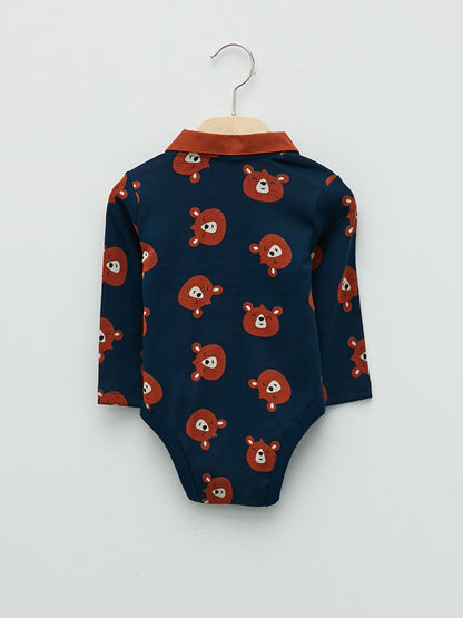 Polo Neck Long Sleeve Printed Baby Boy Snap Bodysuit