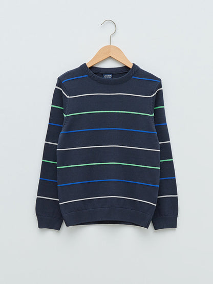 Crew Neck Striped Long Sleeve Boy's Thin Knitwear Sweater