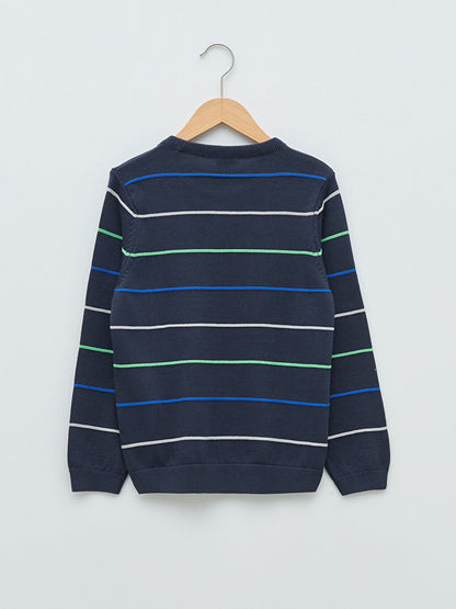 Crew Neck Striped Long Sleeve Boy's Thin Knitwear Sweater