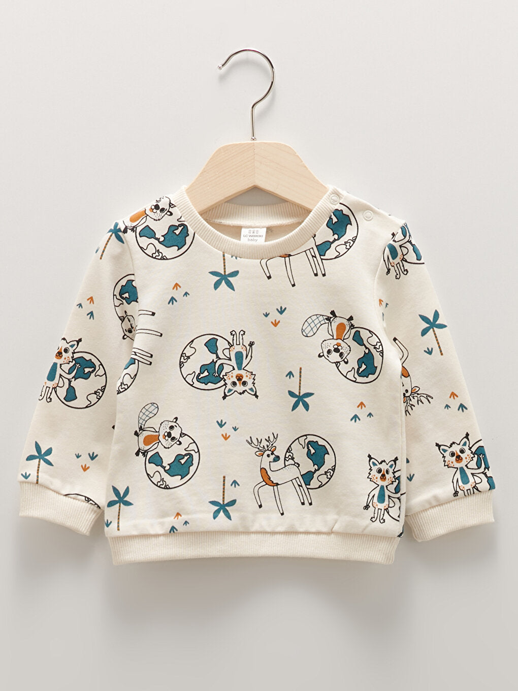 Crew Neck Long Sleeve Extinct Animal Themed Beaver Printed Cotton Baby Boy Sweatshirt 2-pack