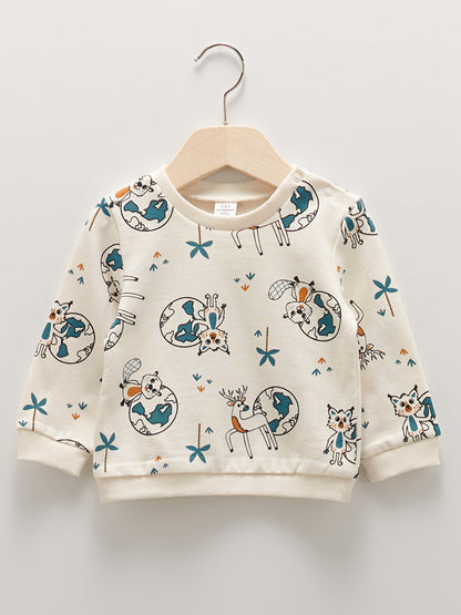 Crew Neck Long Sleeve Extinct Animal Themed Beaver Printed Cotton Baby Boy Sweatshirt 2-pack