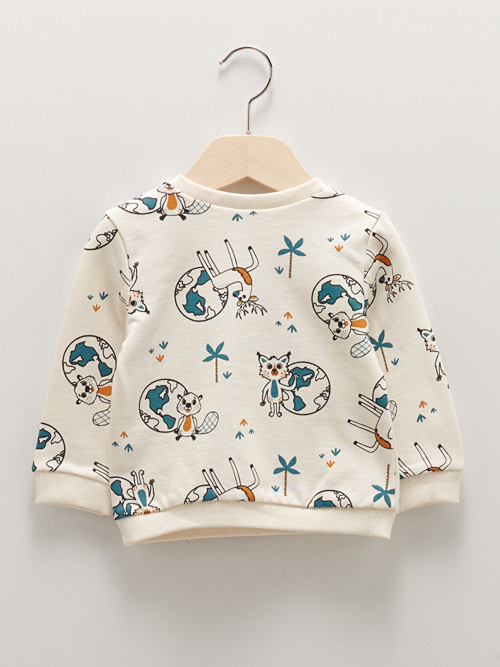 Crew Neck Long Sleeve Extinct Animal Themed Beaver Printed Cotton Baby Boy Sweatshirt 2-pack