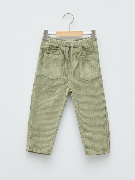 Basic Velvet Baby Boy Trousers with Elastic Waist