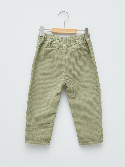 Basic Velvet Baby Boy Trousers with Elastic Waist