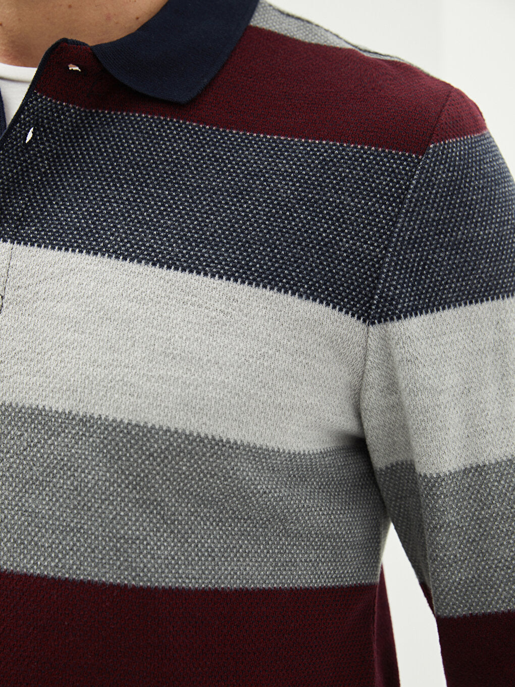 Polo Neck Long Sleeve Striped Men's Sweatshirt