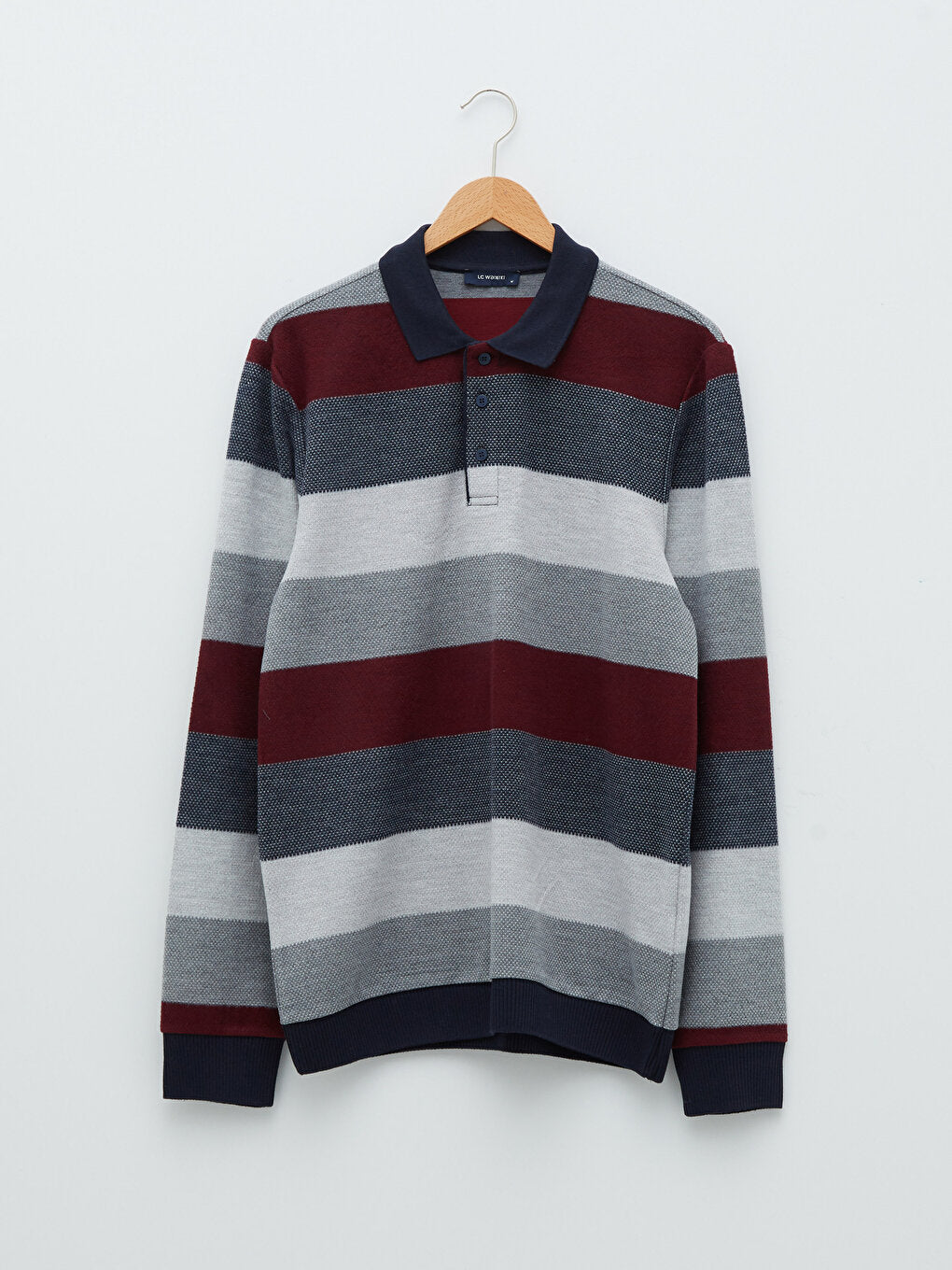 Polo Neck Long Sleeve Striped Men's Sweatshirt