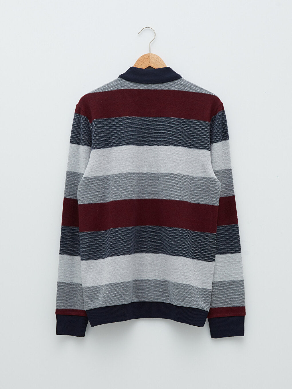 Polo Neck Long Sleeve Striped Men's Sweatshirt