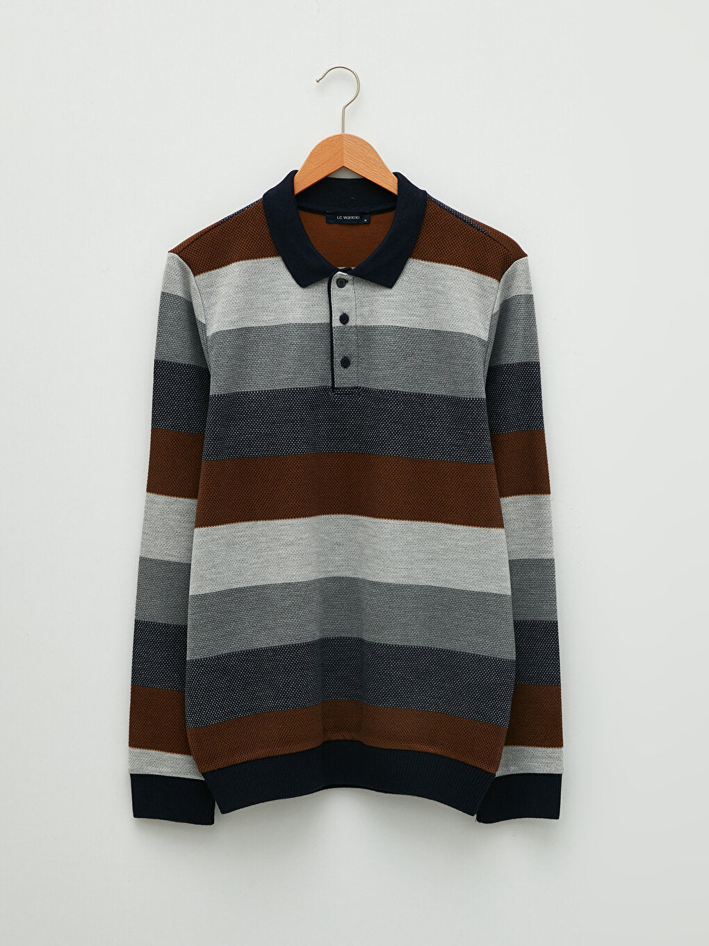 Polo Neck Long Sleeve Striped Men's Sweatshirt