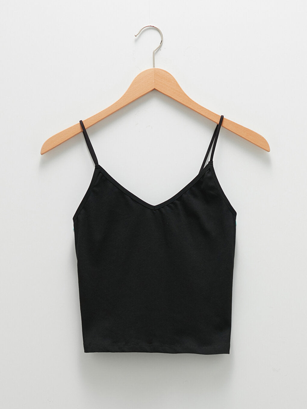 V-Neck Rope Strap Straight Crop Ribbed Fabric Women's Athlete