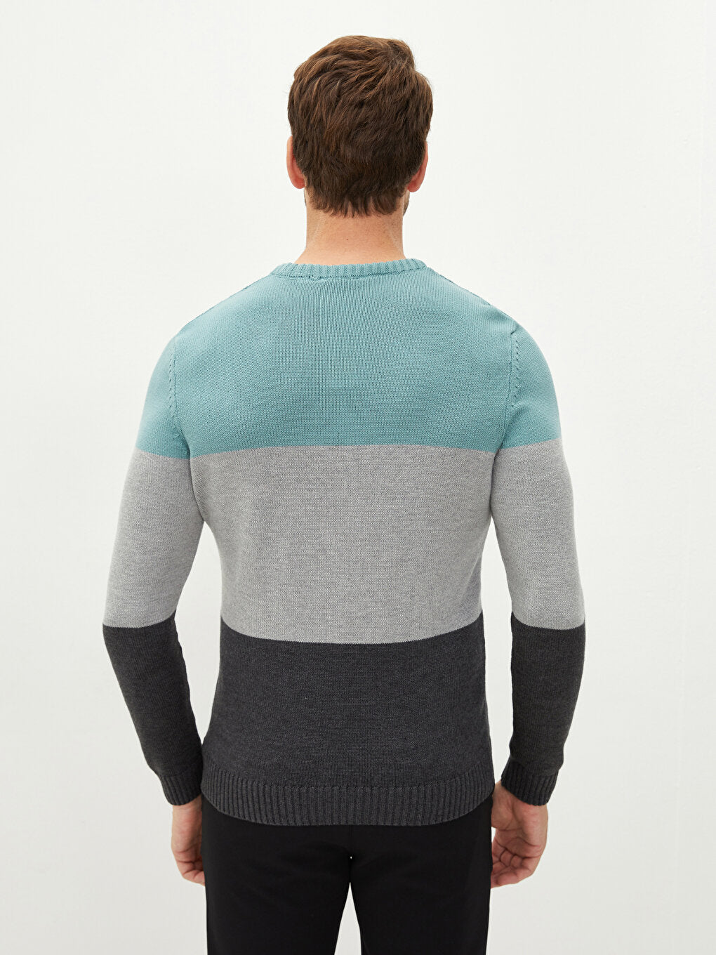 Crew Neck Long Sleeve Color Block Men's Knitwear Sweater