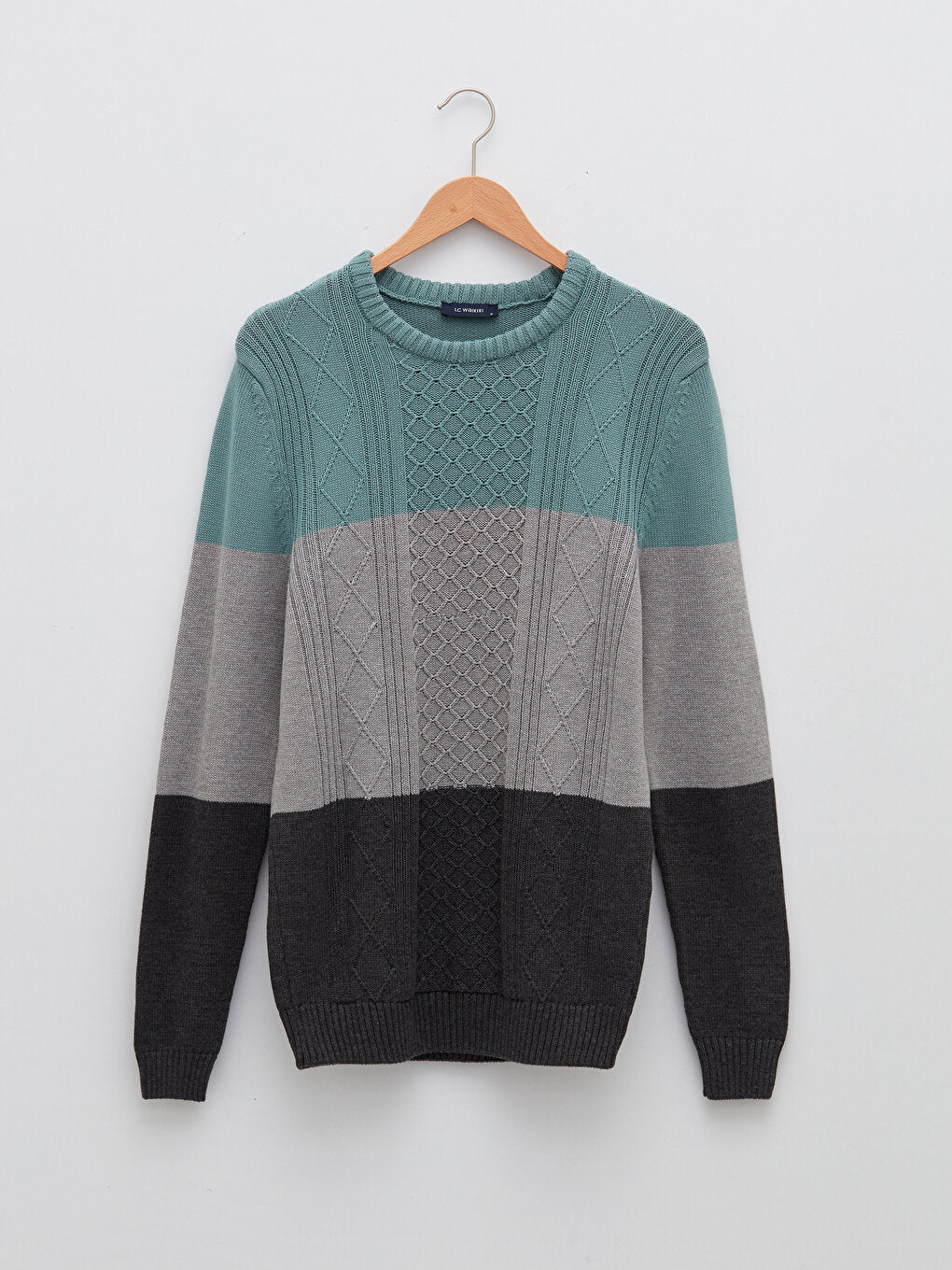 Crew Neck Long Sleeve Color Block Men's Knitwear Sweater