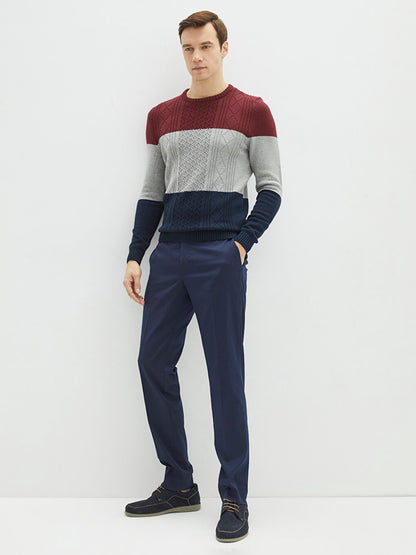 Crew Neck Long Sleeve Color Block Men's Knitwear Sweater