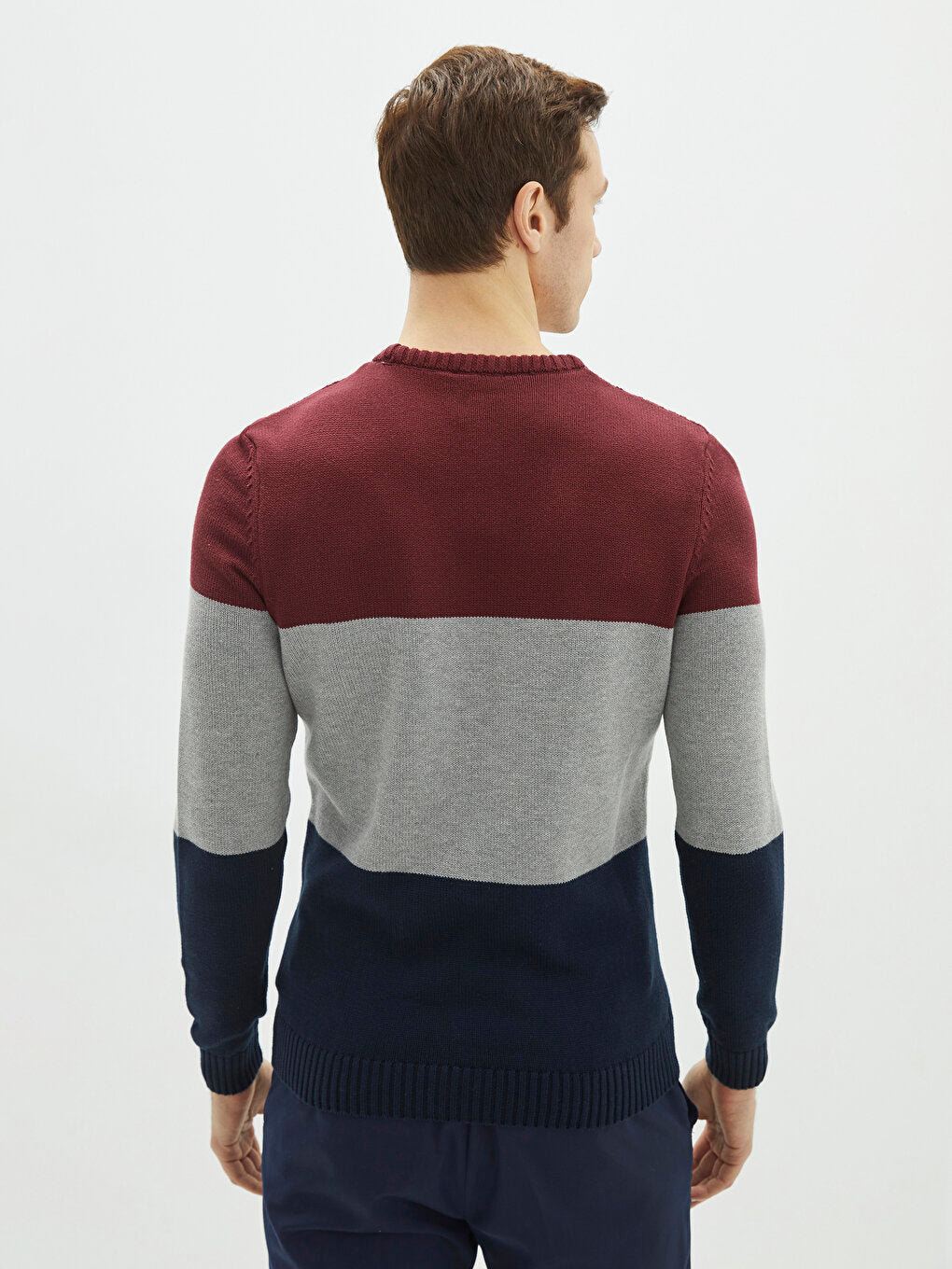 Crew Neck Long Sleeve Color Block Men's Knitwear Sweater