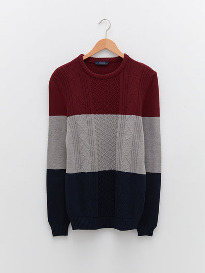 Crew Neck Long Sleeve Color Block Men's Knitwear Sweater