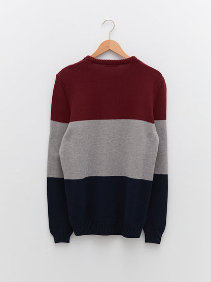 Crew Neck Long Sleeve Color Block Men's Knitwear Sweater