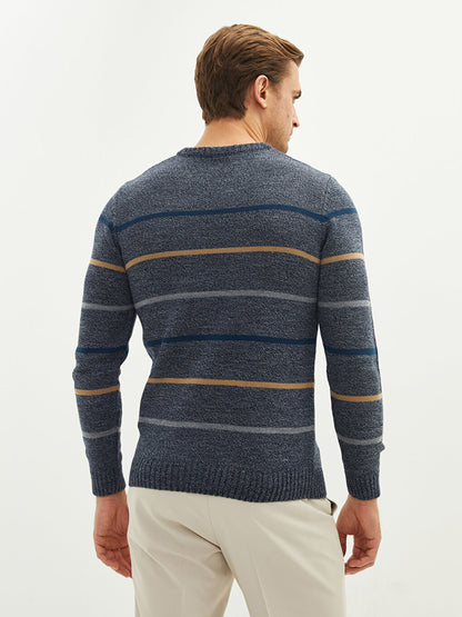 Crew Neck Long Sleeve Striped Men's Knitwear Sweater