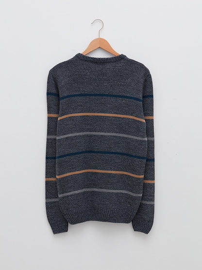 Crew Neck Long Sleeve Striped Men's Knitwear Sweater