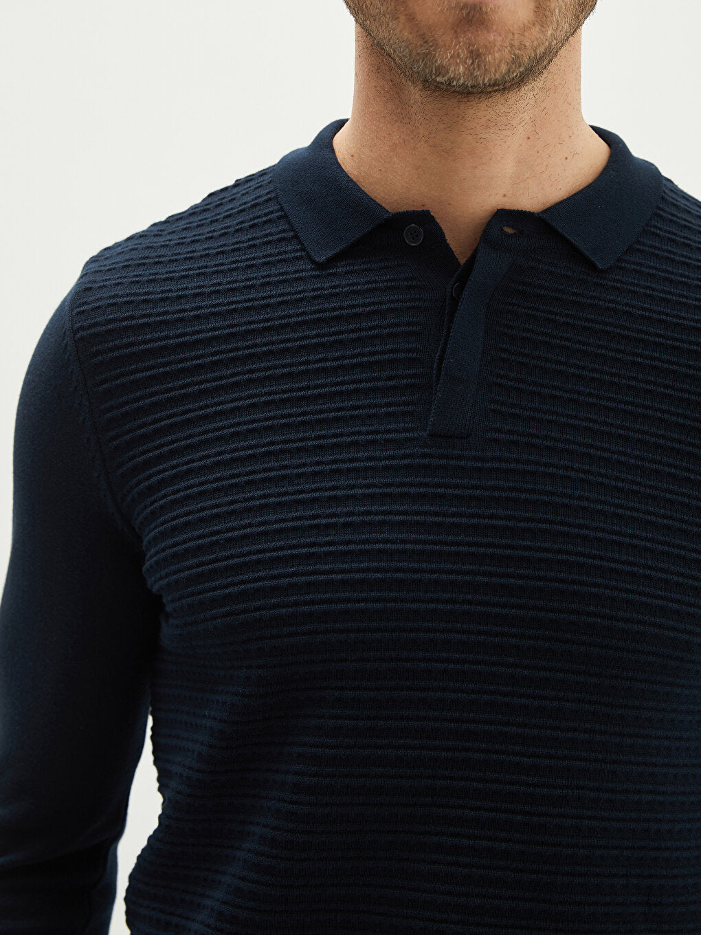 Polo Neck Long Sleeve Men's Knitwear Sweater