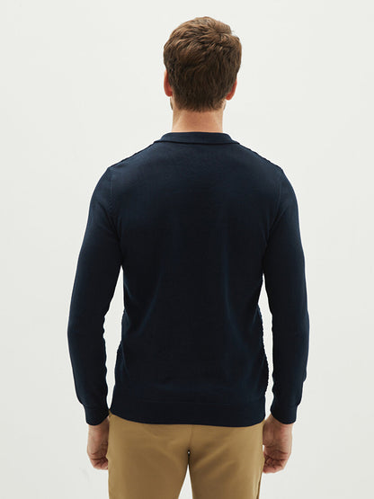 Polo Neck Long Sleeve Men's Knitwear Sweater